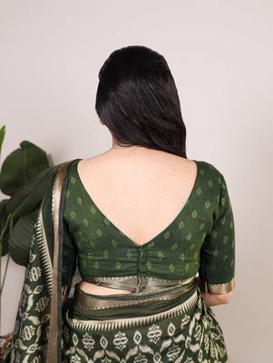 Polyester viscose chanderi ikat print saree with rich zari weaving border 3