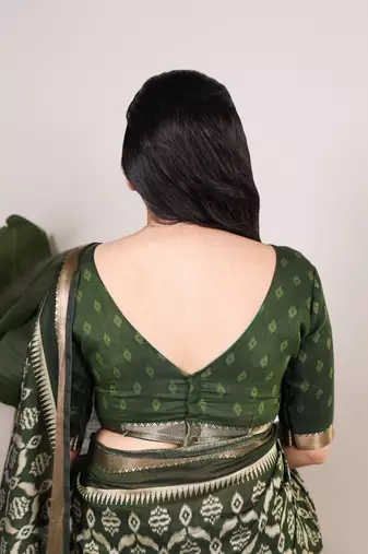 Polyester viscose chanderi ikat print saree with rich zari weaving border