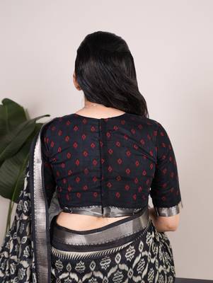 Polyester viscose chanderi ikat print saree with rich zari weaving border 3