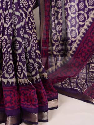 Polyester viscose chanderi ikat print saree with rich zari weaving border 4