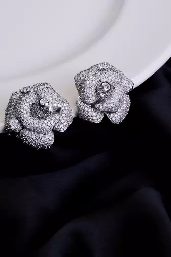 Imperial crystal floral studs in rhodium