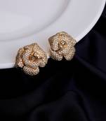 Blush quartz floral studs in gold plated