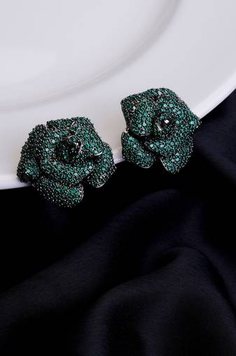 Eclipse gem floral studs in black plated