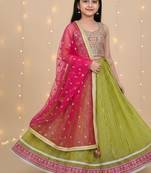 Green embroidered cotton lehenga set