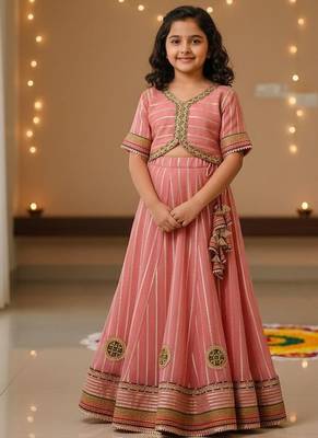 Pink embroidered cotton lehenga set 1