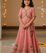 Pink embroidered cotton lehenga set