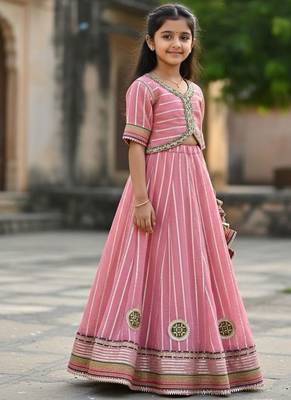 Pink embroidered cotton lehenga set 2