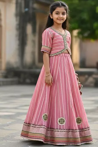 Pink embroidered cotton lehenga set