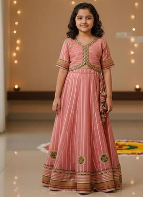 Pink embroidered cotton lehenga set 3