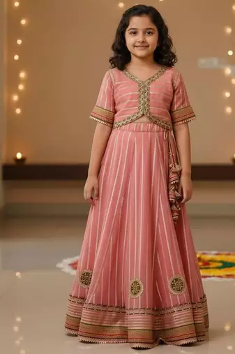 Pink embroidered cotton lehenga set
