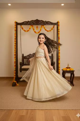 White embroidered cotton lehenga set