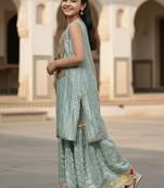 Blue embroidered cotton sharara set