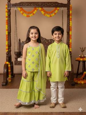 Green embroidered cotton kurta pyjama 2