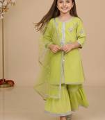 Green embroidered cotton sharara set