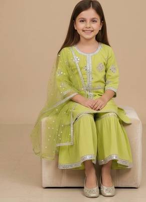 Green embroidered cotton sharara set 2