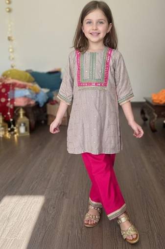 Grey embroidered silk kurta set