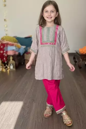 Grey embroidered silk kurta set