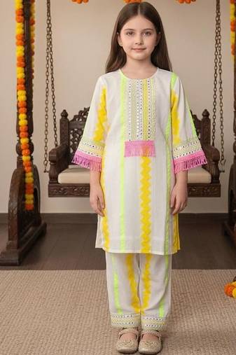Multicolor embroidered cotton kurta set