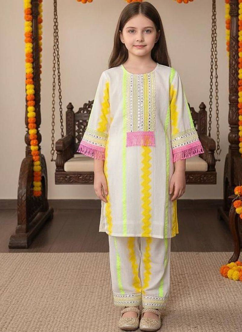 Multicolor embroidered cotton kurta set