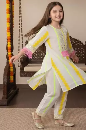 Multicolor embroidered cotton kurta set
