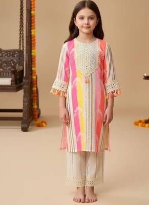 Multicolor embroidered cotton kurta set 2
