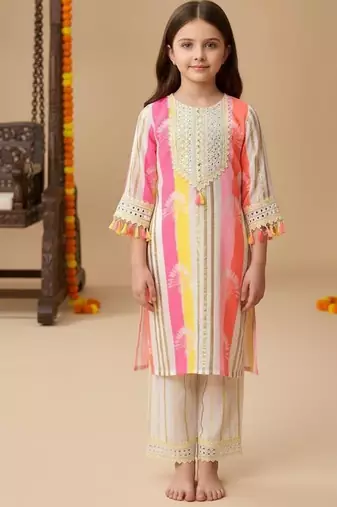 Multicolor embroidered cotton kurta set