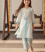 Blue embroidered cotton kurta set