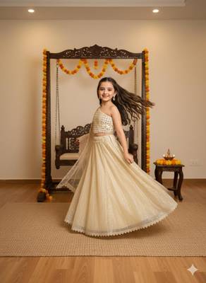 White embroidered cotton lehenga set 1