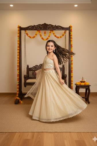 White embroidered cotton lehenga set