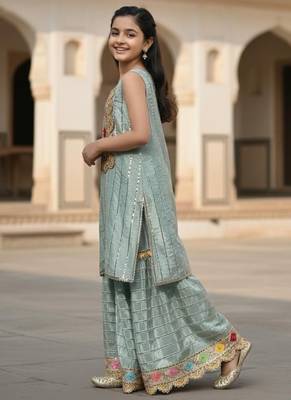 Blue embroidered cotton sharara set 2