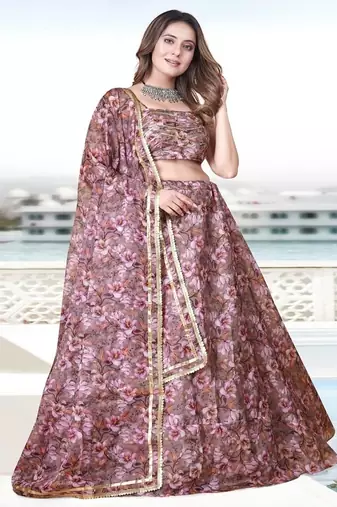 multicolour printed organza Lehenga set with Choli and dupatta