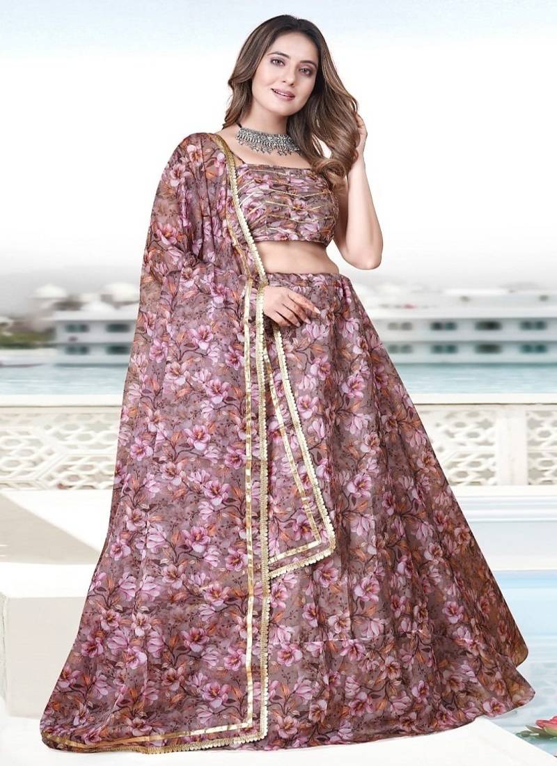 multicolour printed organza Lehenga set with Choli and dupatta