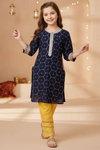 Blue embroidered silk kurta set