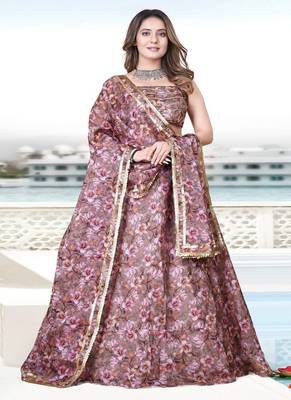 multicolour printed organza Lehenga set with Choli and dupatta 2