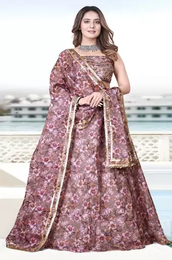 multicolour printed organza Lehenga set with Choli and dupatta
