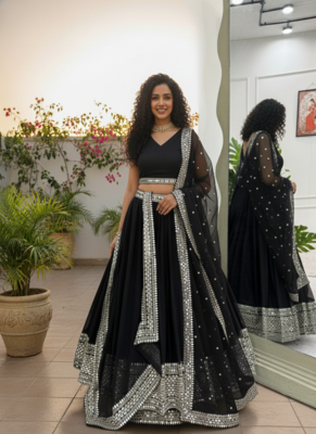 BLACK EMBROIDERD sequin  Lehenga set with Choli and dupatta 1