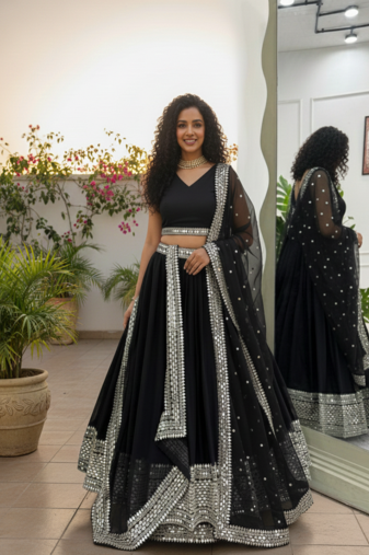 BLACK EMBROIDERD sequin  Lehenga set with Choli and dupatta