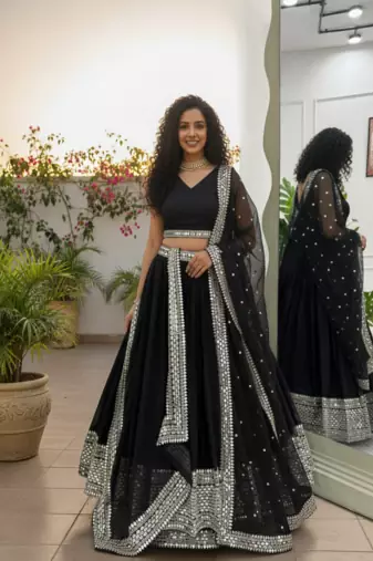 BLACK EMBROIDERD sequin  Lehenga set with Choli and dupatta