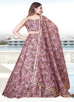 multicolour printed organza Lehenga set with Choli and dupatta 3
