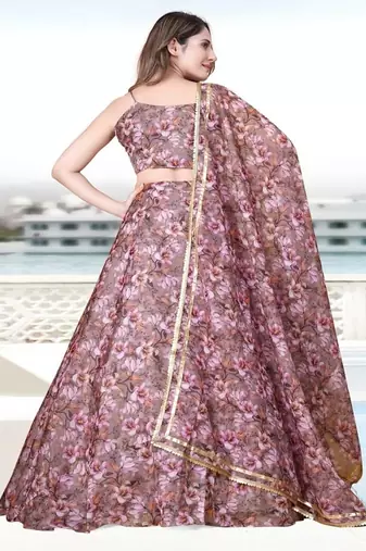 multicolour printed organza Lehenga set with Choli and dupatta