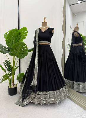 BLACK EMBROIDERD sequin  Lehenga set with Choli and dupatta 2