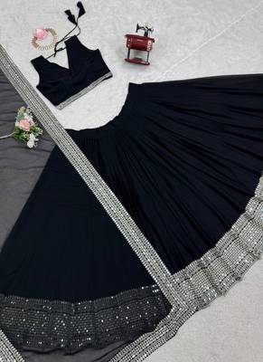 BLACK EMBROIDERD sequin  Lehenga set with Choli and dupatta 3