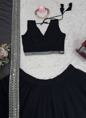 BLACK EMBROIDERD sequin  Lehenga set with Choli and dupatta 4