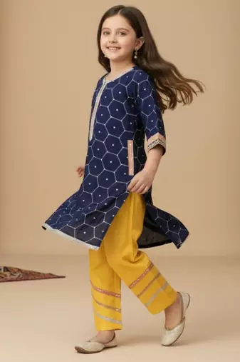 Blue embroidered silk kurta set