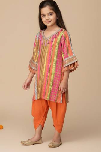 Multicolor embroidered cotton kurta set
