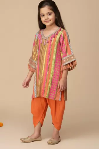 Multicolor embroidered cotton kurta set