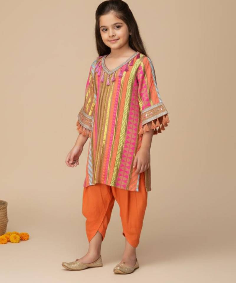 Multicolor embroidered cotton kurta set