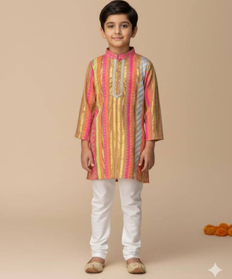 Multicolor embroidered cotton kurta pyjama