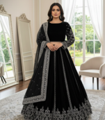 Black VELVET THREAD work Lehenga set with Choli and dupatta