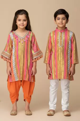 Multicolor embroidered cotton kurta pyjama